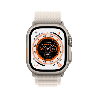 Apple Pametna ura Watch Ultra GPS + Cellular 49mm Alpine Loop (MQFR3BS/A) M titan z belim paščkom AL