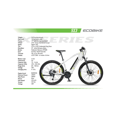 Ecobike Električno gorsko kolo SX3 14,5 Ah/522 Wh bela