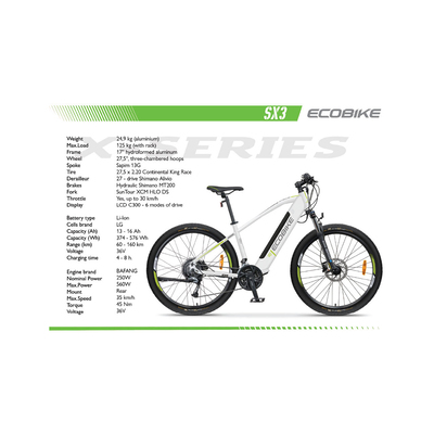 Ecobike Električno gorsko kolo SX3 17,5 Ah/630 Wh bela