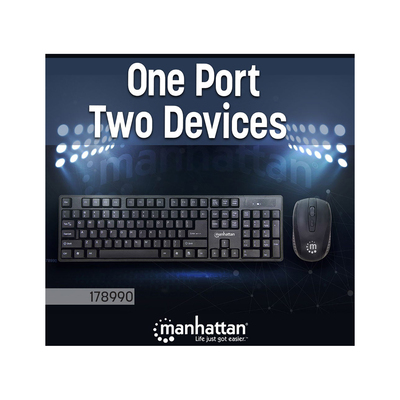 MANHATTAN Brezžična tipkovnica in optična miška, USB, 1600 dpi črna