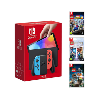 Nintendo Igralna konzola Switch OLED Joy-Con in 3x LEGO igra rdeče-modra