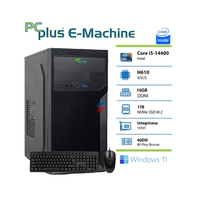 PCplus E-machine i5-14400 Windows 11 črna