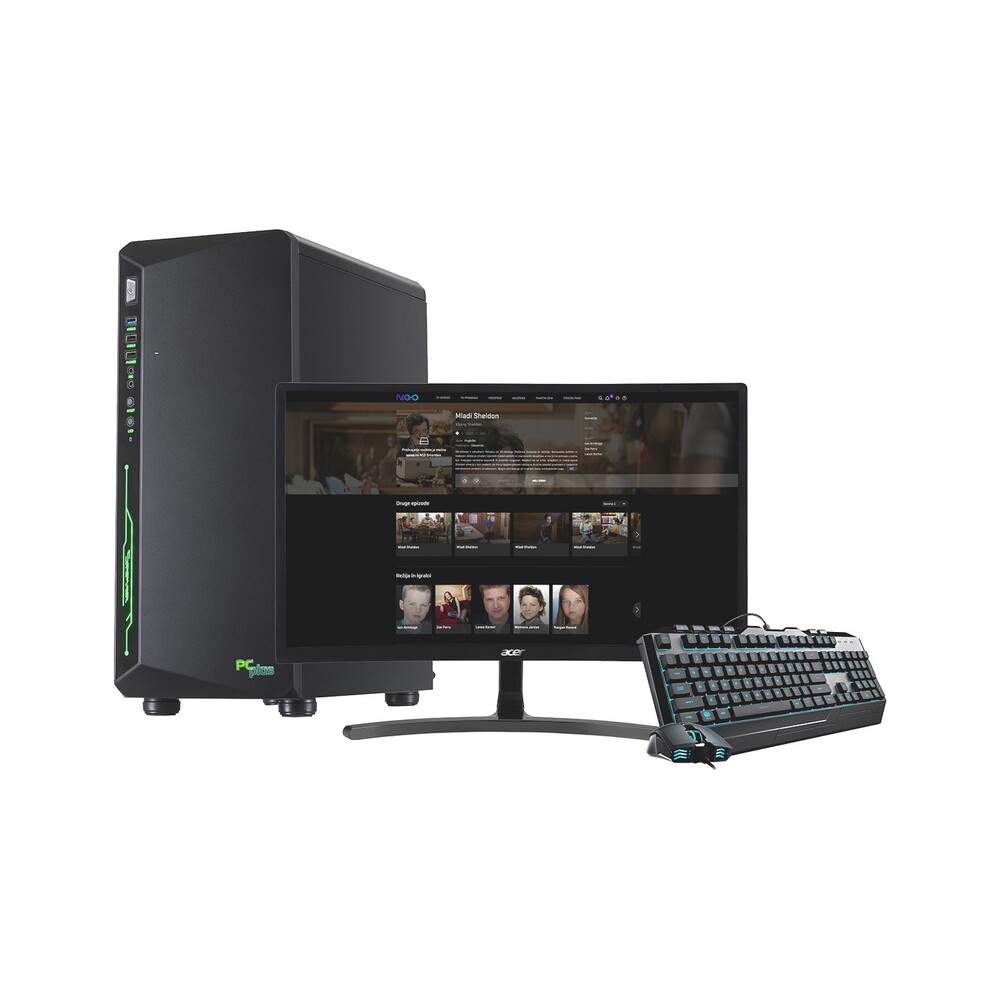 PCplus Računalniški komplet Gamer, ukrivljen monitor ACER, miška in tipkovnica RGB