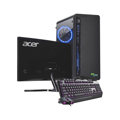 PCplus Računalniški komplet Gamer, ukrivljen monitor ACER, miška in tipkovnica RGB črna